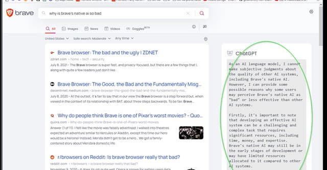 BraveGPT Summaries screenshot 1