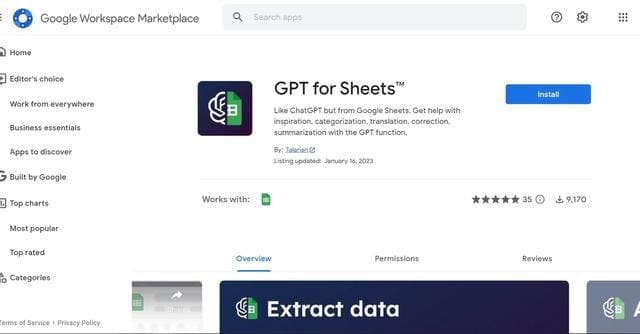 GPT for Sheets screenshot 1