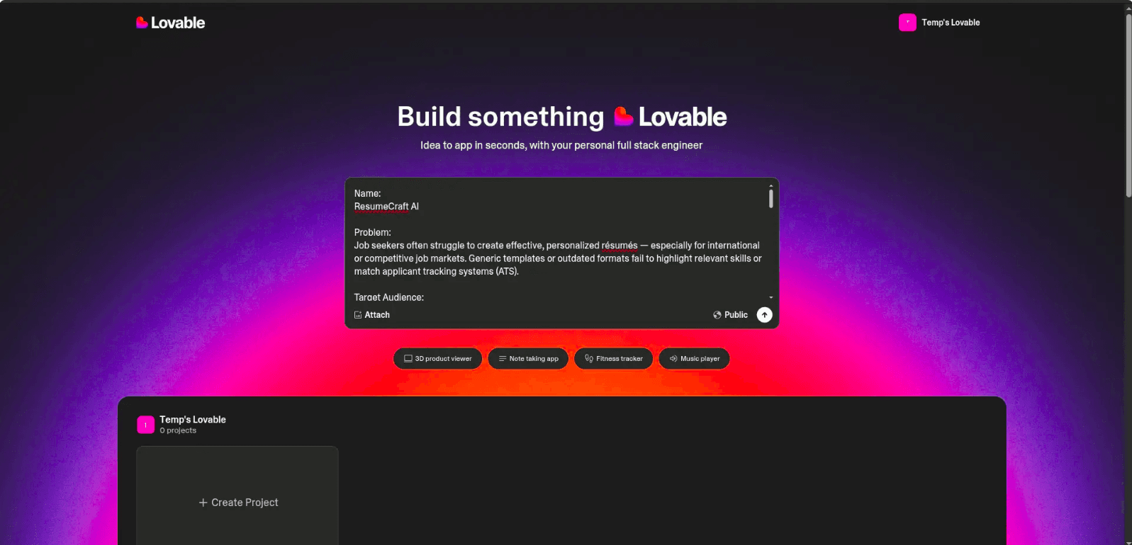 Lovable screenshot 2