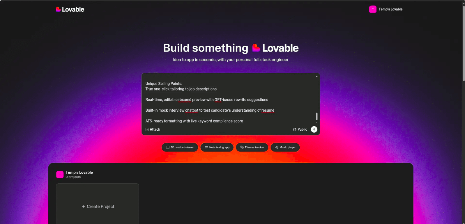 Lovable screenshot 1