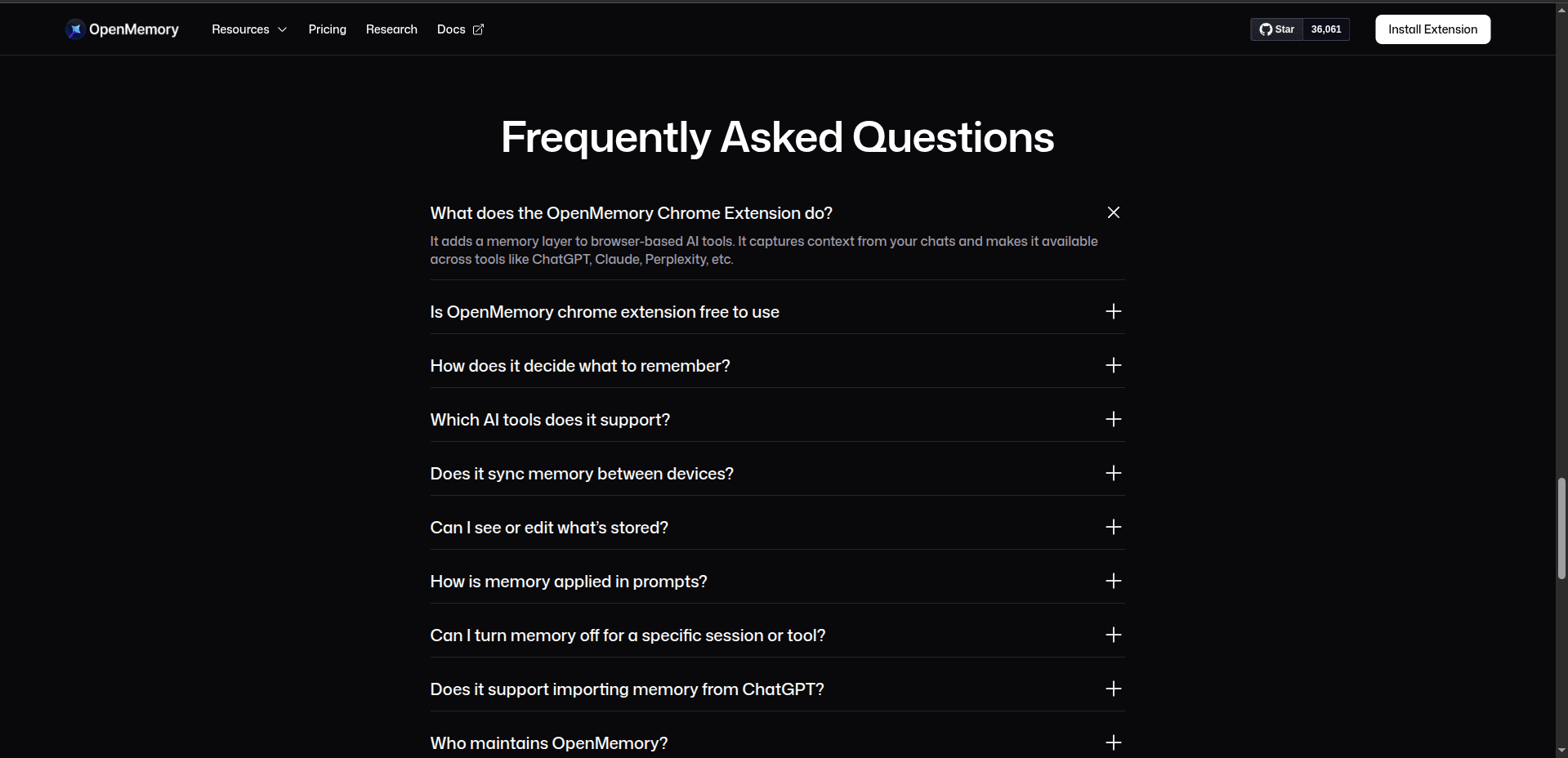 OpenMemory Chrome Extension screenshot 1