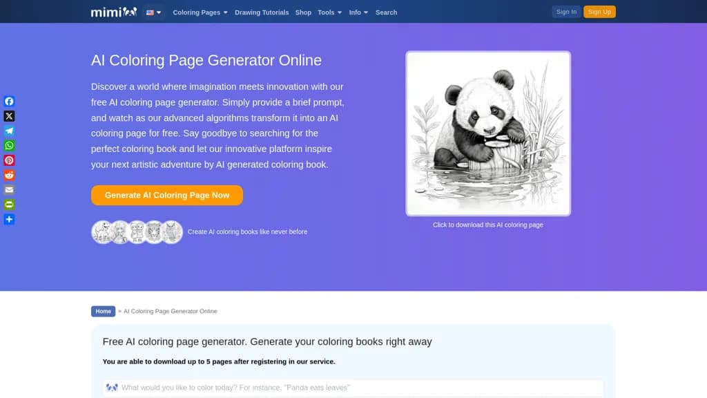 AI Coloring Page Generator - Mimi Panda screenshot 1