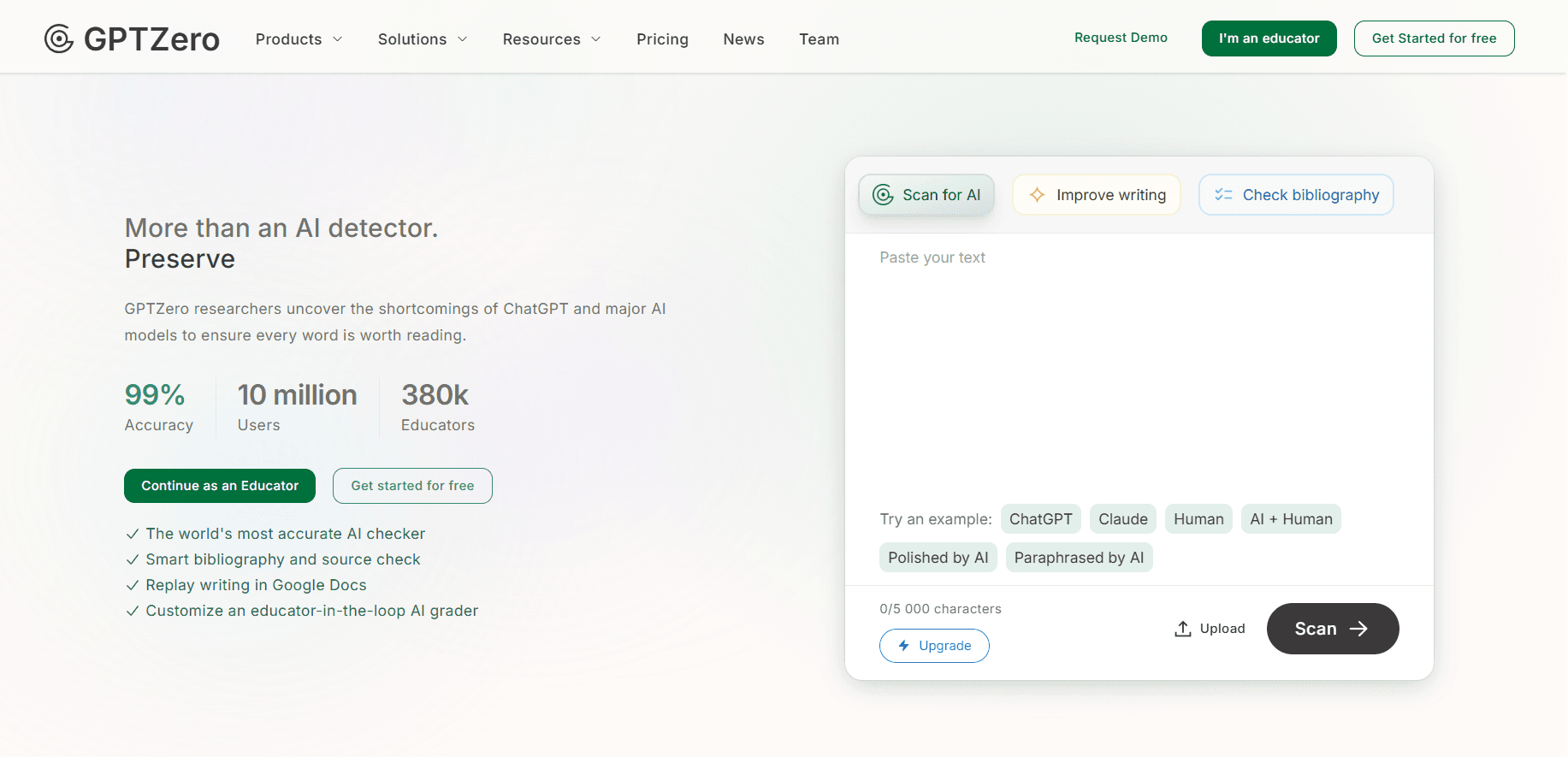 GPTZero screenshot 1