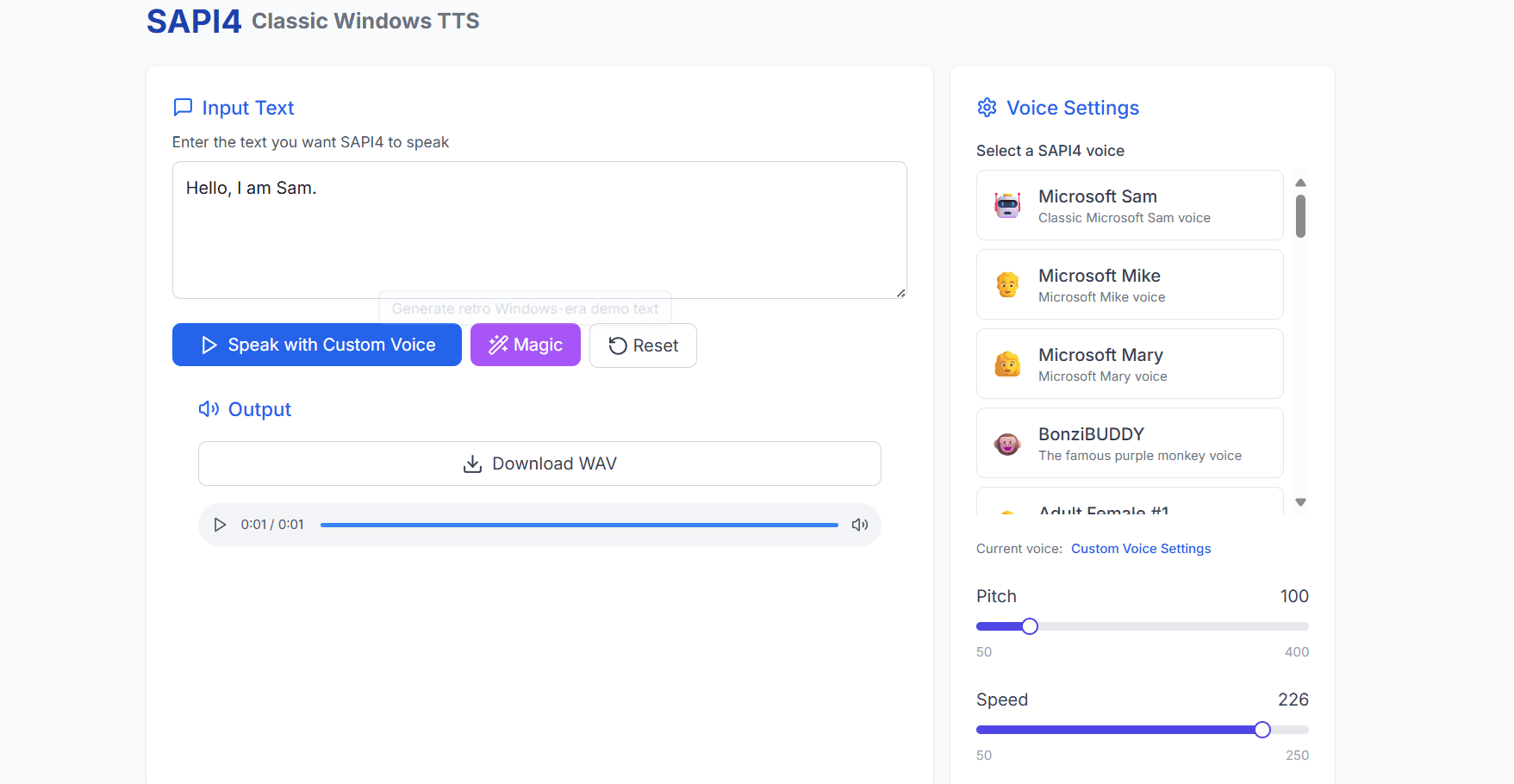 Microsoft SAM TTS screenshot 1